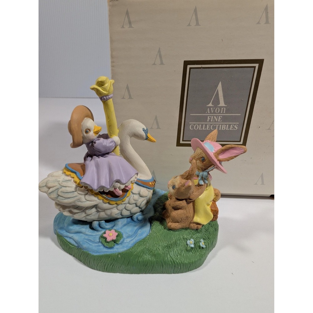 Vintage 1993 Avon Carousel Wonderland Waiting For Our Turn Bunny Swan Figurine